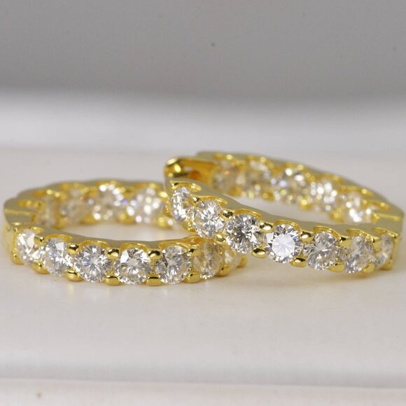 GRA Certified Inside Out All Moissanite Huggies Hoop Earrings 925 Sterling - Picture 2 of 5